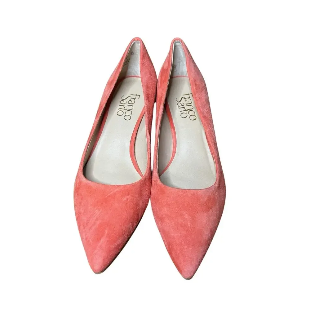 Franco Sarto Diva Red Suede Pumps Size 5 Pointed Toe Block Heel Classic Shoes